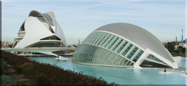 Hemisphere in foreground & Opera house behind